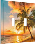 Light Switch Cover Sunset Beach Palm Tree Seascape 2 Gang Wall Plate Double Light Switch Plate Tropical scenery Toggle Decorative Outlet Covers Electrical Switchplate for Bathroom Home Decor