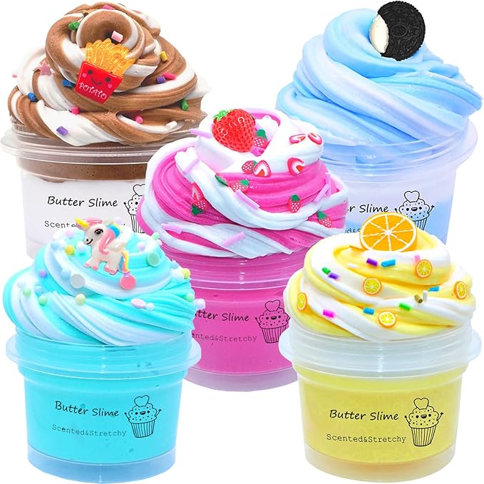 5 Pack Butter Slime,Pink Strawberry, Blue Ice Cream,Two-Toned Colorful Slime,Super Soft and Non-Sticky,Birthday Gifts for Kids,Party Favor for Girls & Boys.