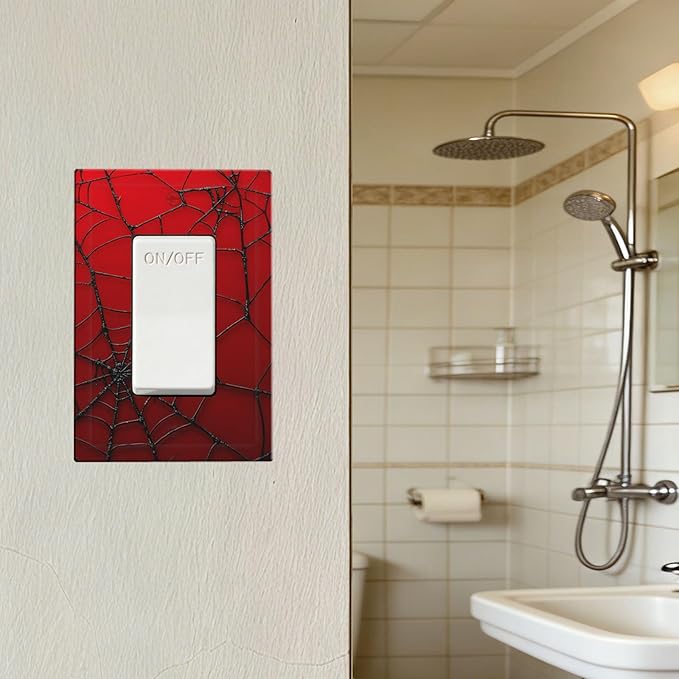 Red Spider Web 1-Gang Rocker Wall Plate, Hero Theme Cartoon Decorative Switch Plate for Boys Bedroom, Playroom, Game Room & Man Cave
