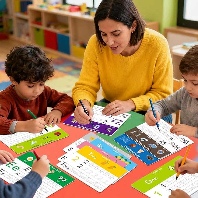 Dry Erase Alphabet & Number Practice Boards for Kids – A-Z Letters & Numbers 1-10, 18 Double-Sided Reusable Sheets (36 Pages), 11x8.5, Preschool, Kindergarten & Homeschool Writing Practice Tool