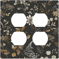 Outlet Covers Black Gold Floral Dark Leaves Vintage Flowers 2 Gang Double Duplex Decorative Light Switch Covers Electrical Wallplates Socket Faceplate for Bed Room Home Decor
