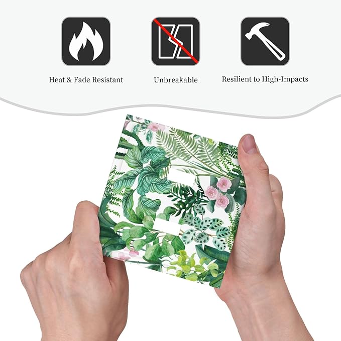 Tropical Palm Leaves Green Jungle Botanical Floral Flowers Decorative Switch Plates 2 Gang Double Toggle Outlet Light Switch Cover Wall Plate Electrical Faceplate for Bedroom Living Room Decor