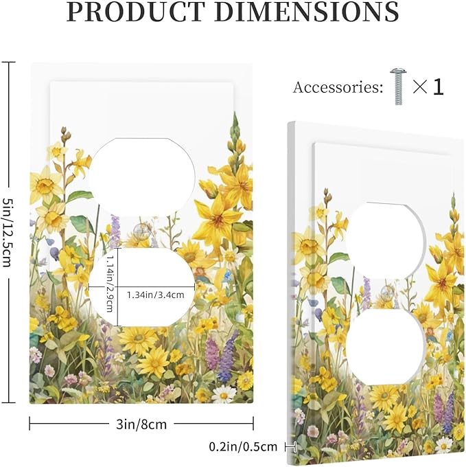 Wildflowers Sunflower Lavender Daisy Floral Outlet Covers 1 Gang Duplex Light Switch Cover Decorative Switch Plates Electrical Receptacle Faceplate Wall Plate for Bedroom Living Room Decor