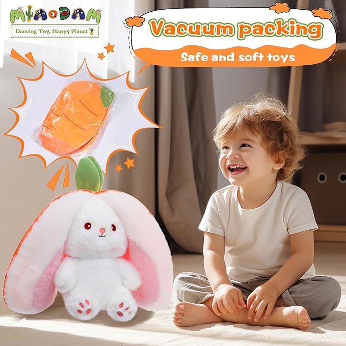 MIAODAM Reversible Carrot Bunny Stuffed Animal, Carrot Rabbit Ears Zip Plush Stuffed, Fruit Bunny Plush, Fluffy Rabbit Plushies Funny Hide Seek Bunny Toy for Girls Gifts Girlfriend