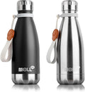 12 oz Water Bottle Stainless Steel Double Wall Vacuum Insulated Sports Water Bottle for Kids, Small Mini Cola Shape Water Flask Leak Proof (Black-Silver)
