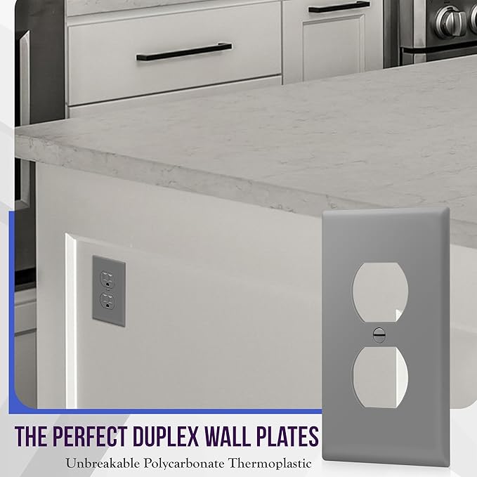 ENERLITES Duplex Receptacle Outlet Wall Plate, 1-Gang 4.50" x 2.76", Unbreakable Polycarbonate Thermoplastic, UL Listed, 8821-GY, Gray, Standard Size