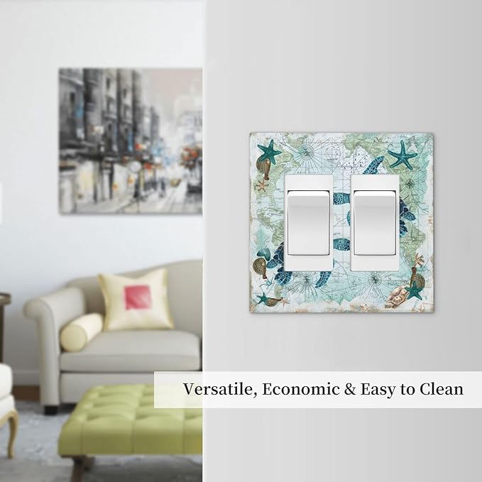 Decorative Outlet Covers Nautical Green Sea Turtles Beach Blue Ocean 2 Gang Double Gfci Rocker Electrical Wall Panels Light Switch Cover Plate For Bathroom Kids Room Decor