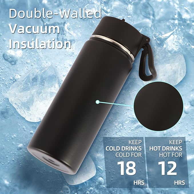 Volhoply 18oz Insulated Water Bottle Bulk 4 Pack,Kids Stainless Steel Water Bottles with Straw Lid,Wide Mouth Reusable Metal Bottle,Double Wall Vacuum Sports Flask Keep Hot and Cold(Mix,4 Set)