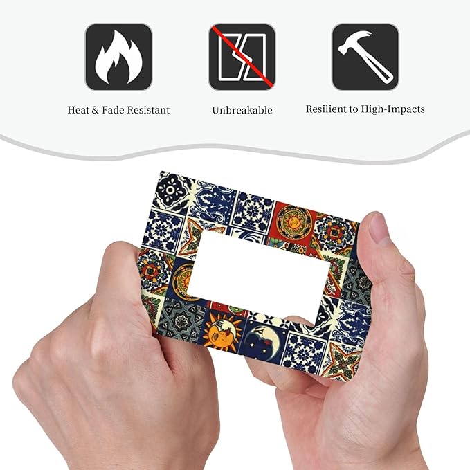 Retro Kitchen Boho Sun Moon Mexican Talavera Tile 1-Gang Decorator Rocker Outlet Light Switch Cover Moroccan Mosaic Tiles Decorative Single Device GFCI Receptacle Switch Wall Plate Dimmer Mid Size