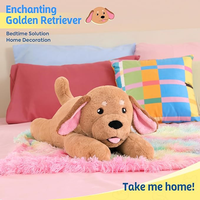 PEACH CAT 25.6 inch 5 lbs Golden Retriever Dog Weighted Stuffed Animals Large Weighted Plush Soft Puppy Plushies Toys Gifts for Kids Adults