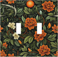 Light Switch Cover Plate William Morris Orange Flowers Rustic Leaves Floral 2 Gang Double Toggle Decorative Switch Plates Wall Plates Electrical Faceplate for Bathroom Bedroom Decor