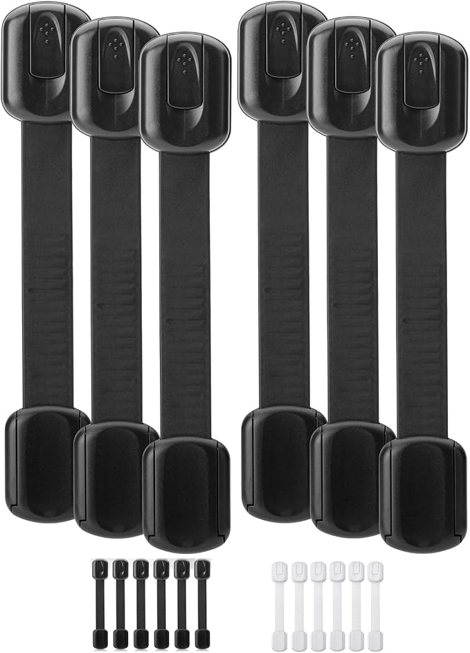 Bates- Child Safety Strap Locks, 6 Pack, Black Baby Cabinet Locks, Toilet Locks Baby Proof, Child Proof Drawer Locks, Cabinet Baby Locks for Cabinets, Child Proof Cabinet Locks, Drawer Child Locks