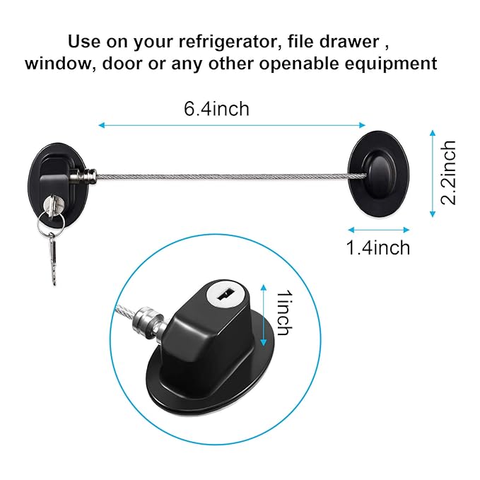 Hotop 4 Pack Cabinet Locks with Keys Mini Fridge Refrigerator Locks for Kids Toddlers Self Adhesive Child and Baby Proofing Safety for Deep Freezer Drawers Doors Latch(Black)
