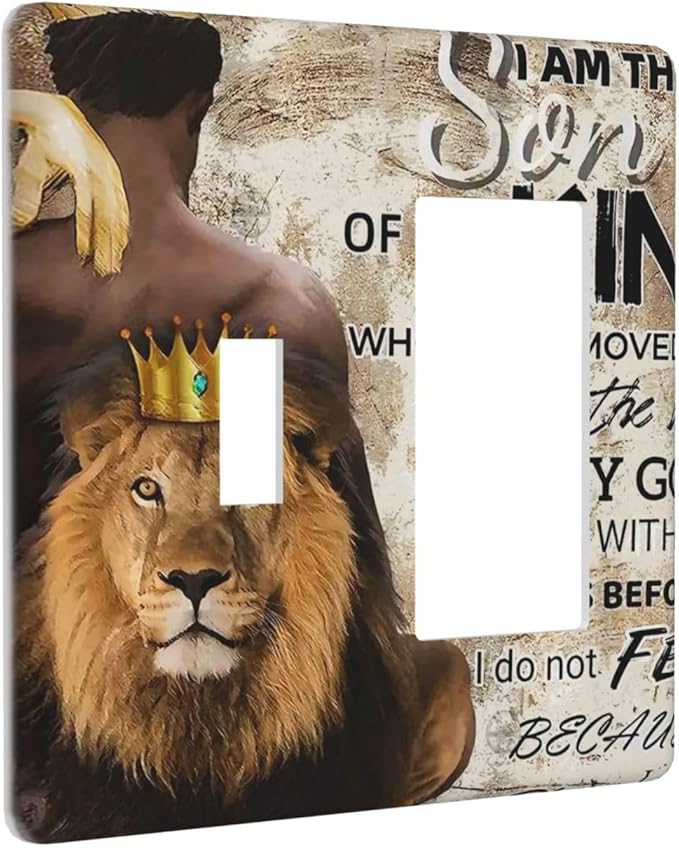 African Afro Teen Adult Man Quote Male Lion King Wild Animal Wildlife 2-Gang 1-Toggle 1-Decora/GFCI Device Combination Wallplate Combo Decorator/Toggle Receptacle Outlet Light Switch Cover Face Plate