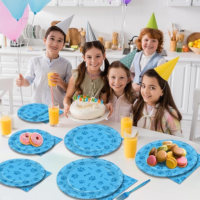 96pcs Dog Paw Prints Party Plates Napkins Dog Paw and Bone Sign Tableware Puppy Pawty Print Dinnerware Disposable Paper Plates for Kids Boy Girl Lets Pawty Birthday Baby Shower Party supplie 24 Guests
