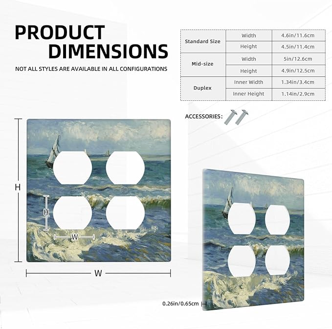 Nautical Ocean Waves Sailboat Painting Blue Sky Outlet Covers 2 Gang Double Duplex Decorative Light Switch Covers Electrical Wallplates Socket Faceplate for Bathroom Bedroom Decor