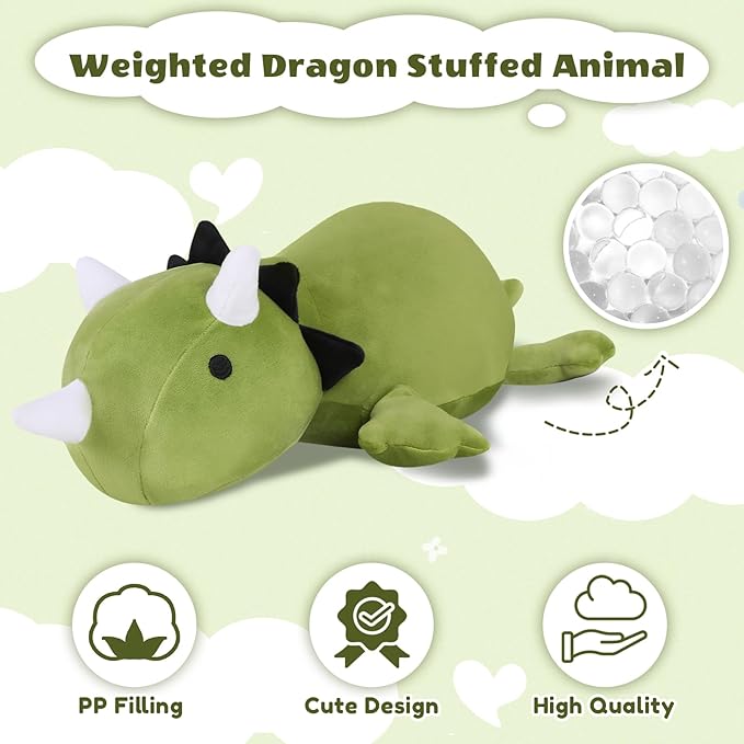 Finebee Weighted Dinosaur Stuffed Animals, Cute Weighted Dino Plush, Soft Stuffed Weighted Plushie Pillow Gifts for Girls Boys(23.6" 3.1Lbs)