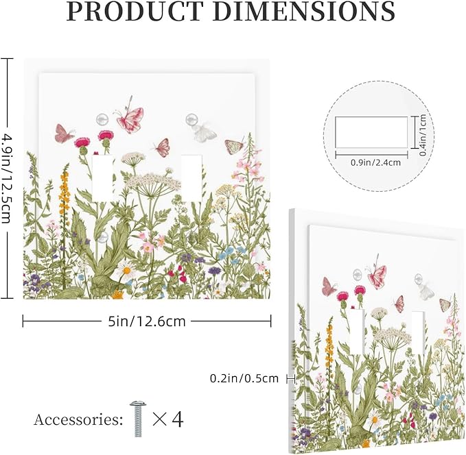 Colorful Butterfly Floral Plants Flower Vine Decorative Switch Plates 2 Gang Double Toggle Outlet Light Switch Cover Wall Plate Electrical Faceplate for Bed Room Living Room Decor