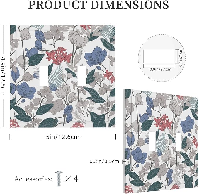Decorative Switch Plate Covers Boho Green Leaf Floral Combination 2 Gang Wall Plate Double Toggle Light Switch Cover Plate Electric Dual Device Electrical Faceplate for Bathroom Kitchen Decor