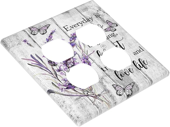 Decorative Outlet Covers Lavender Flower Purple Floral Butterfly on Plank Inspirational quotation 2 Gang Wall Plate Double Duplex Light Switch Cover Switch Plate Covers Faceplate