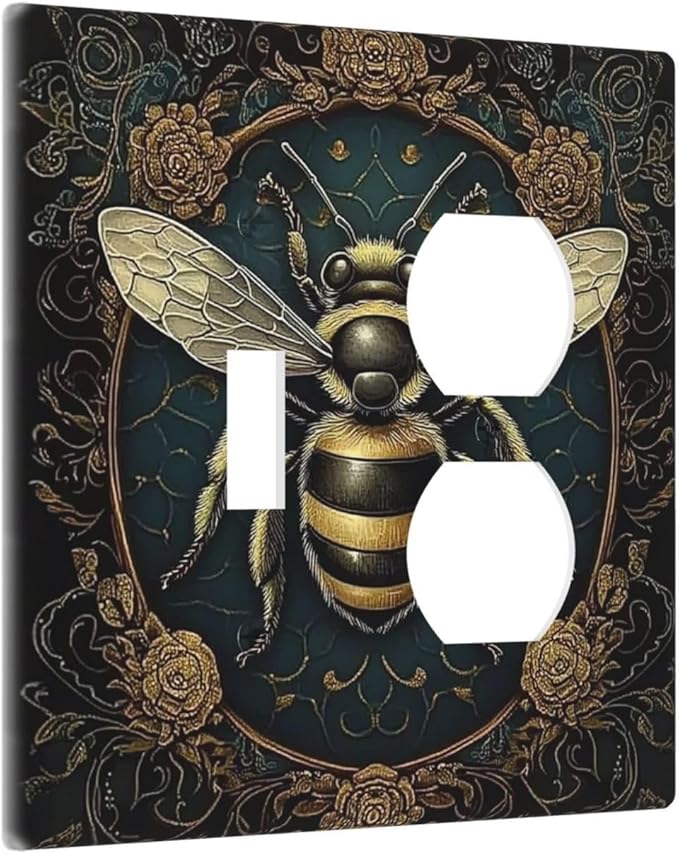 Wallplates Mid Century Bee Dark Floral 1 Toggle 1 Duplex Switch Plate Electrical Gfci Faceplate Decorative Light Switch Covers For Home Office Decor