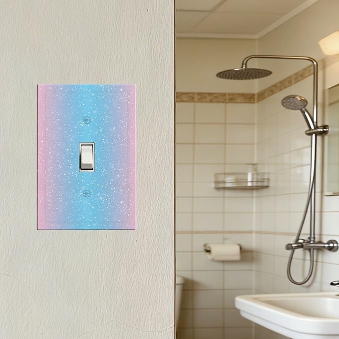 Pastel Galaxy 1-Gang Toggle Light Switch Plate, Pink & Blue Sparkle Dreamy Pastel Stars Decorative Wall Plate for Girls Room Decor