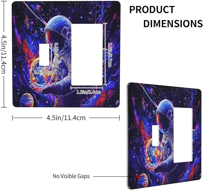 Astronaut Space Cool Galaxy Planet Outlet Covers 1 Toggle 1 Rocker Combination Decorative Wall Plate Electrical Switch Plates Light Switch Cover Plate for Kids Room Nursery Decor