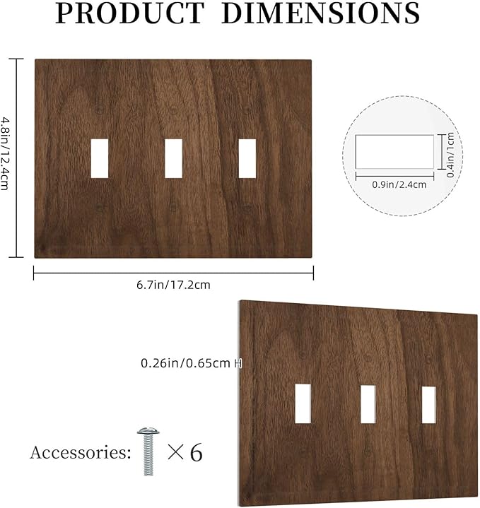 Decorative Light Switch Cover Plate Dark Brown Wood Grain 3 Gang Wall Plate Triple Toggle Switch Plate Covers Electrical Outlet Cover for Farmhouse Cabin Decor