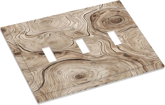Tree Annual Rings Burl Texture Brown Wood Grain Print Decorative Switch Plates 3 Gang Wall Plate Triple Toggle Light Switch Cover Faceplate Electrical Wall Panels for Farmhouse Bedroom Decor