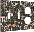 Black Boho Moth Botanic Mushroom 3-Gang 2-Toggle 1-Duplex Receptacle Combination Light Switch Decorative Triple Combo Device Switches/Rocker Outlet Covers and Wall Plate