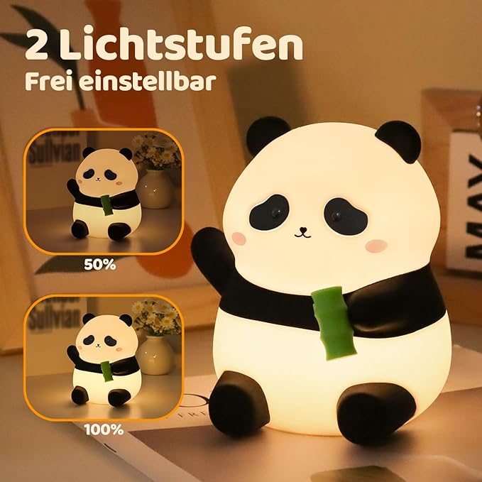 Rytinazzz Panda Night Light, 50-Hour Battery & Pat-to-Change Brightness, Squishy Silicone Lamp for Girls Kids Bedroom, USB Rechargeable with Timer, Mothers Day Gifts for Kids