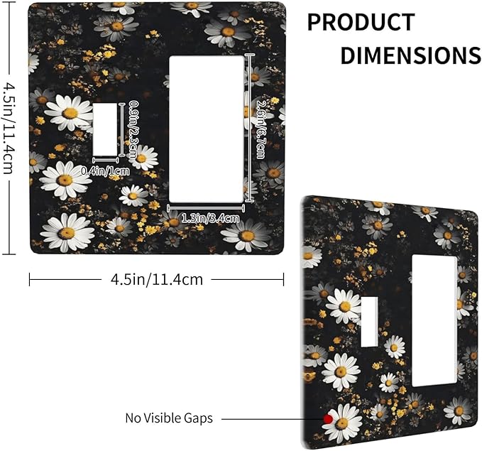 White Black Daisy Wildflower Modern Chrysanthemum Outlet Covers 1 Toggle 1 Rocker Combination Decorative Wall Plate Electrical Switch Plates Light Switch Cover Plate for Bedroom Farmhouse Decor
