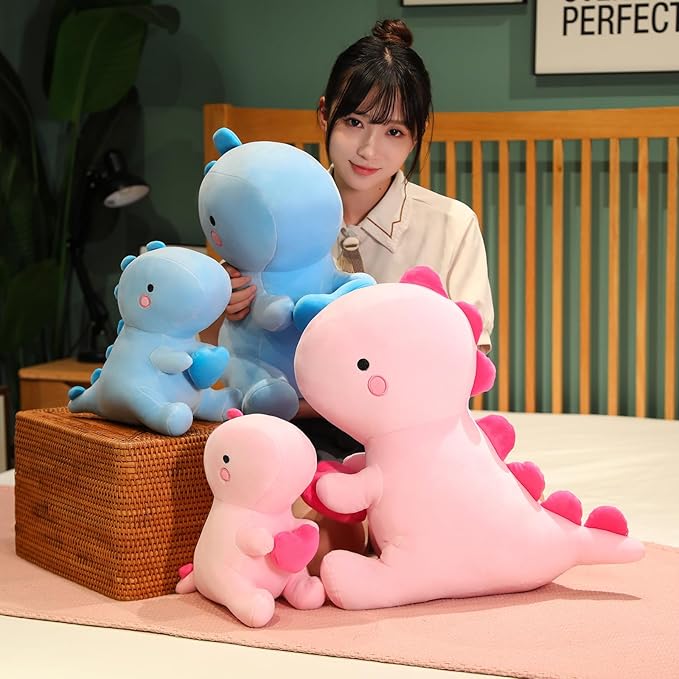 SQEQE Dinosaur Stuffed Animal, Loving Soft Dino Plush Toys with Holding Heart, Sweet Romantic Anniversary Birthday Gift for Her Girls Boys Girlfriend(Pink,12 inch)
