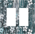 Rustic Blue Watercolor Flower Wooden Background Decorative Outlet Covers 2 Gang Double GFCI Rocker Electrical Wall Panels Light Switch Cover Plate for Bedroom Living Room Decor
