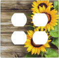 Outlet Covers Sunflowers Rustic Wood 2 Gang Double Duplex Decorative Light Switch Covers Electrical Wallplates Socket Faceplate For Farmhouse Cabin Decor