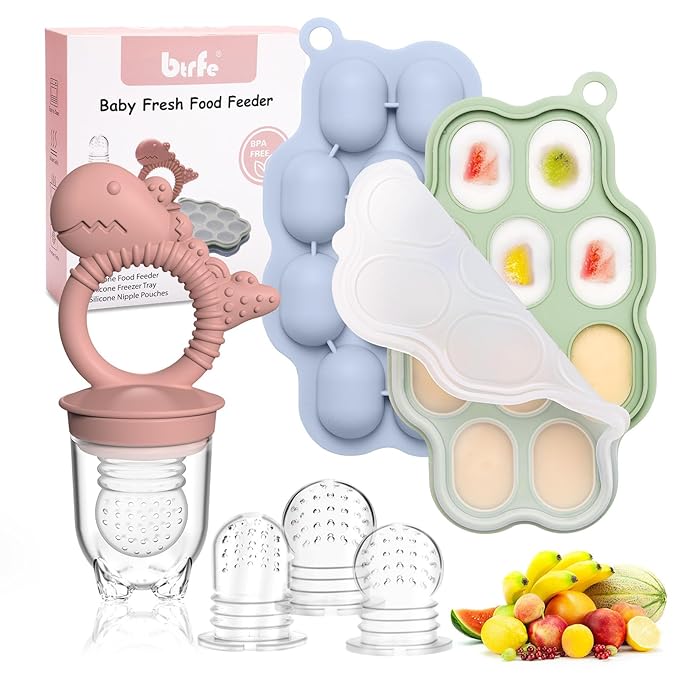 Baby Breastmilk Popsicle Molds & Fruit Feeder Pacifier, Silicone Baby Food Freezer Tray Storage Containers for Infant Teething Self Feeding
