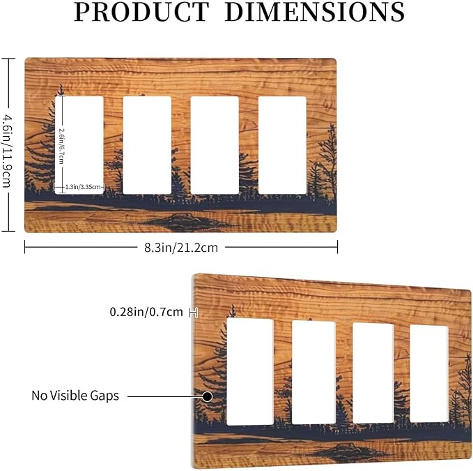 Forest Woods Decorative 4 Gang Quad Decorator Rocker/GFCI Outlet Light Switch Cover Pine Tree Lodge Cottage Barn Cabin Woodland Wooden Jungle Rustic Vintage Wall Plate Electric Faceplate Screwless