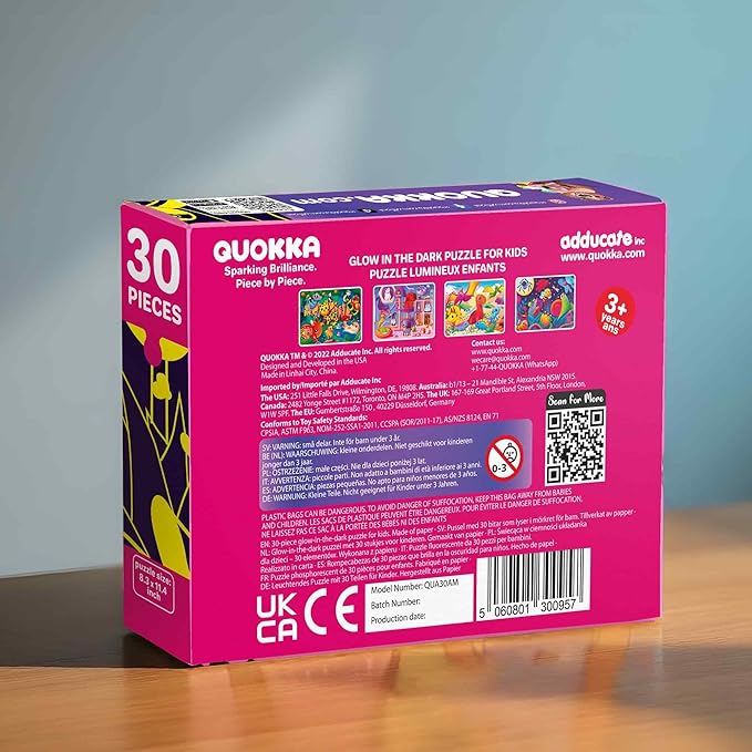 QUOKKA Puzzles for Toddlers 4-6 – 4x30 Pieces Puzzles for Kids Ages 3-4 – Glow-in-The-Dark Dinosaur & Animals Learning Jigsaw Puzzle for Kids 3-5 Years Old