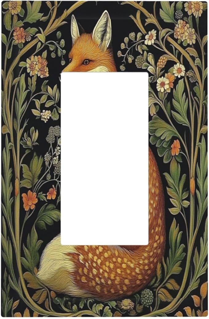 Fox Morris Plants Flowers Vine Colorful Floral Decorative Outlet Covers 1 Gang Single Rocker Light Switch Cover Plate Wall Plates Gfci Faceplate For Bed Room Living Room Decor