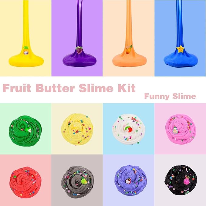 Slime Kit with 54 Pack,Valentines Mini Butter Slime, Non-Sticky and Super Soft, for Girls 10-12, Fruit Slime Party Favors Kids, Birthday Gift, DIY Putty Toy Boys