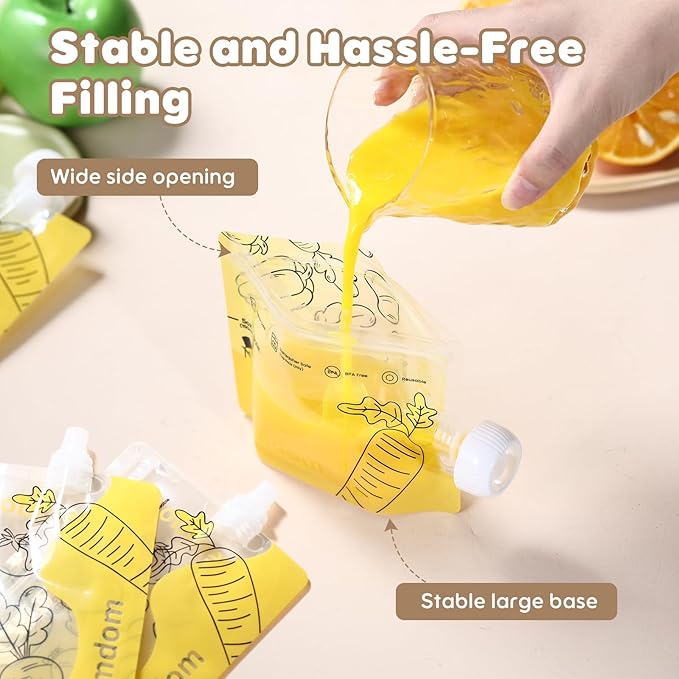 15 Pack Reusable Baby Food Pouches for Toddlers, Refillable Squeeze Pouch for Applesauce Yogurt Homemade Organic Puree Juice Snack for Baby Kids Students, Storage Containers, BPA Free, 5oz