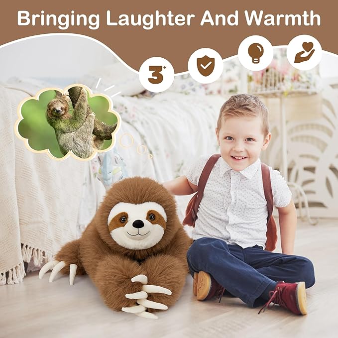 BENINY Large Sloth Stuffed Animals 28", Realistic Three Toed Big Sloth Plush Pillow with Snap Button Hands for Hanging, Gifts for Teens Adults Decors