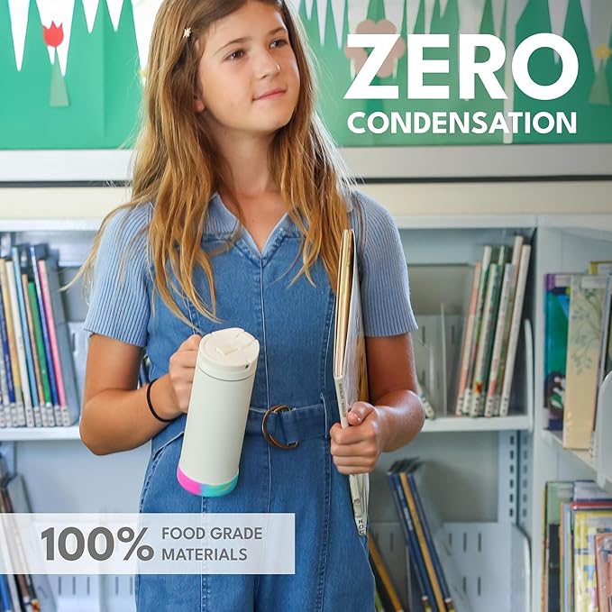 Elemental Iconic Kids Water Bottle for School - 100% Leak-Proof Insulated Water Bottles with Straw Lid & Pop-It Handle for Boys & Girls - Triple-Wall Insulated & BPA-Free, 14oz – White Tie Dye