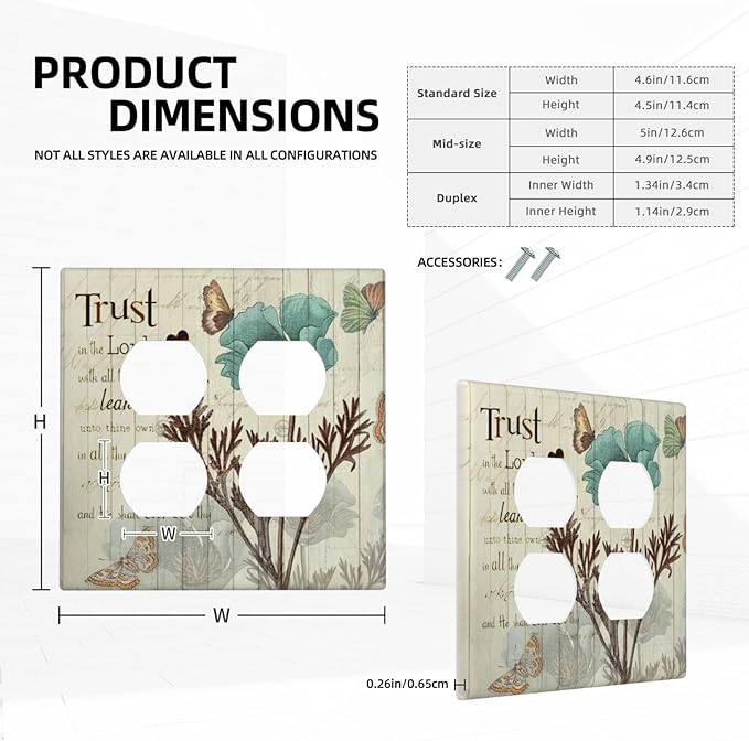 Rustic Elegant Teal Tulip Bible Inspirational Quote Outlet Covers 2 Gang Double Duplex Decorative Light Switch Covers Electrical Wallplates Socket Faceplate for Farmhouse Bedroom Decor