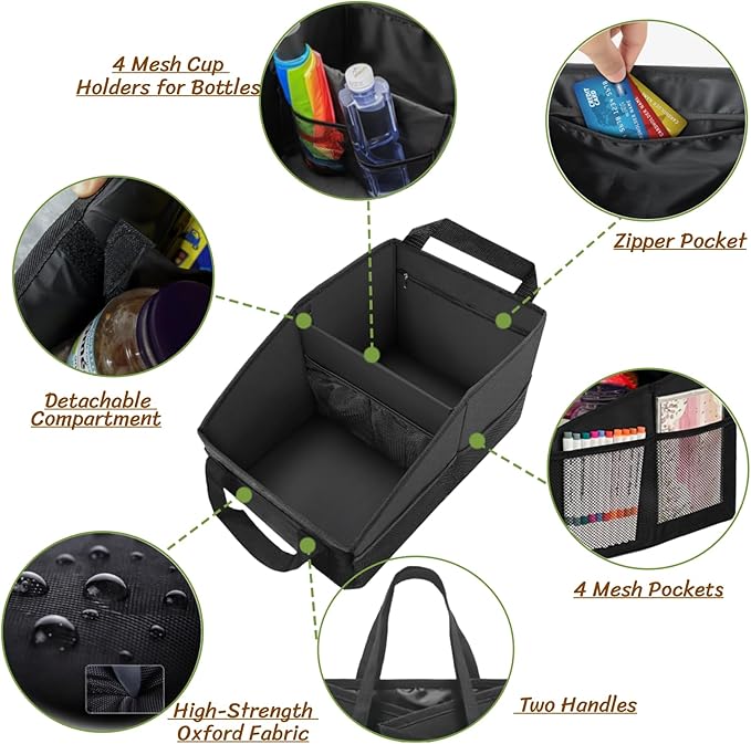 BLIRITEL Car Seat Organizer for Front & Back Seat, Passenger Seat Organizer, Small Car Seat Storage Caddy for kids & Adult with Divide, Handles and Multiple Mesh Pockets (Cyan)
