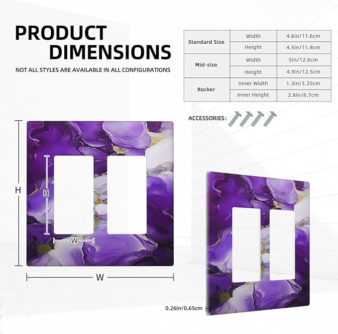 Decorative Outlet Covers Abstract Luxury Purple Gold Marble Textures 2 Gang Wall Plate Double Rocker Two Switch Wall Cover Plate Jumbo Dual Electrical GFCI Face Plate for Bedroom Decor