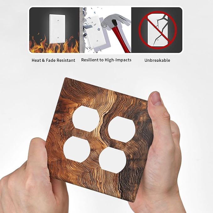 Natural Wood Grain Texture Old Tree Trunk Print Outlet Covers 2 Gang Double Duplex Decorative Light Switch Covers Electrical Wallplates Socket Faceplate for Farmhouse Home Decor