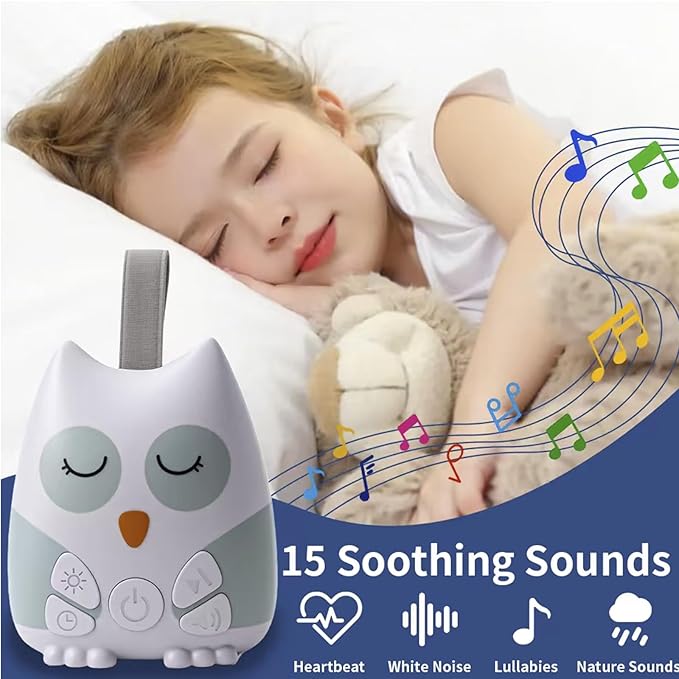 PandaEar Portable White Noise Machine for Baby, 15 Soothing Sound, Night Light, Sleep Sound Timer and Powered by USB for Baby Kids (Owl)