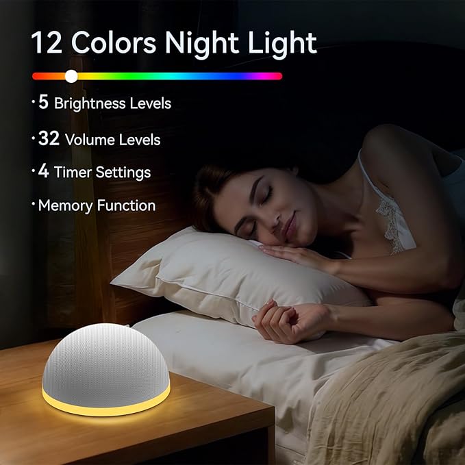 Mini Sound Machine White Noise Machine Night Light Battery Portable Brown Noise Machine 30 Soothing Sounds for Baby Kids Adults Sleep Machine 4 Timer Memory Function for Home Travel Office