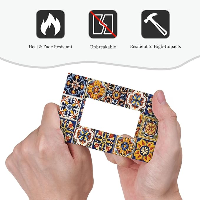 Mexican Talavera Tiles Flower Vintage Decorative Outlet Covers 1 Gang Single Rocker Light Switch Cover Plate Wall Plates GFCI Faceplate for Kitchen Bathroom Decor